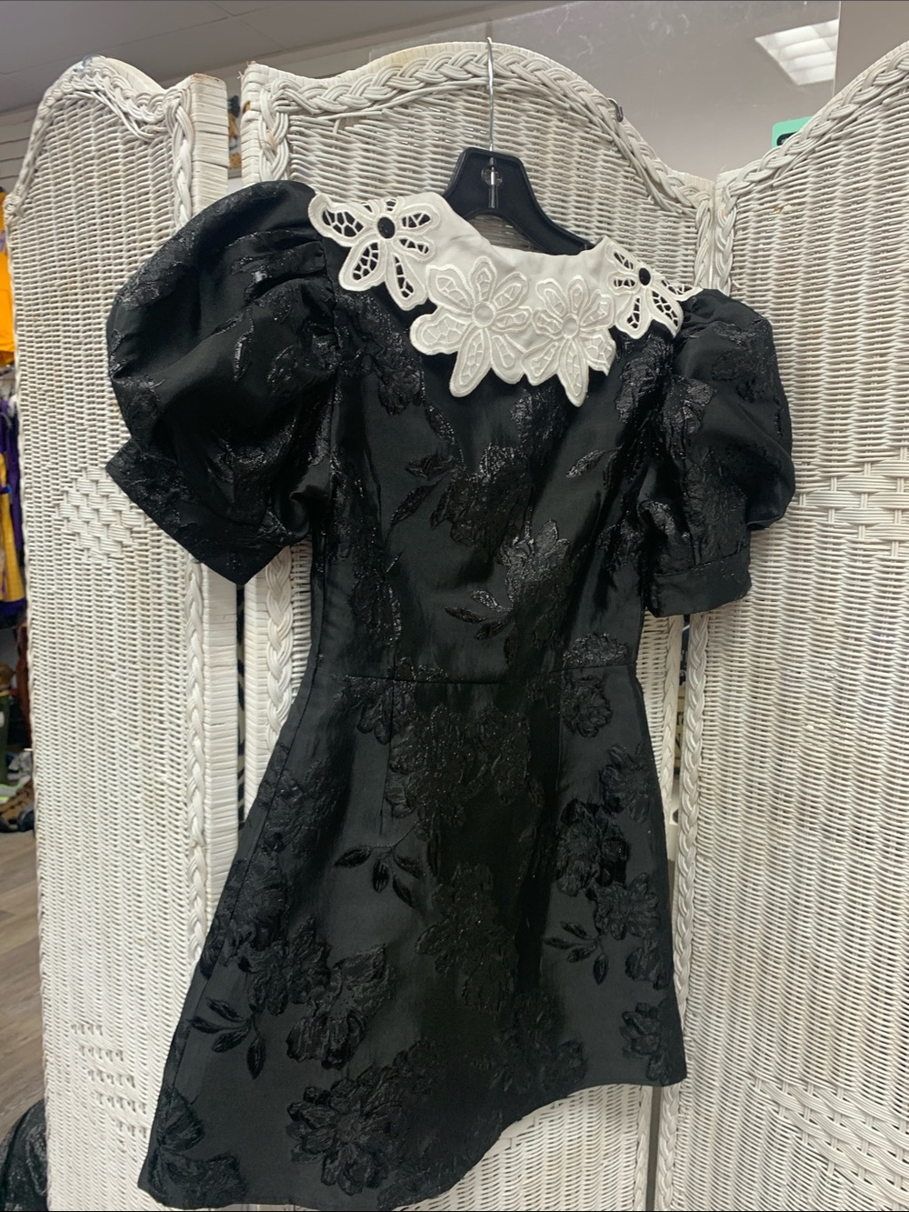 Sister Jane Black Floral Jacquard Dress with White Appliqué Collar - Picture 5 of 6